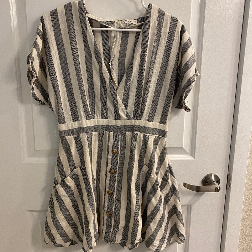 Grey and Creme Stripped Dress
